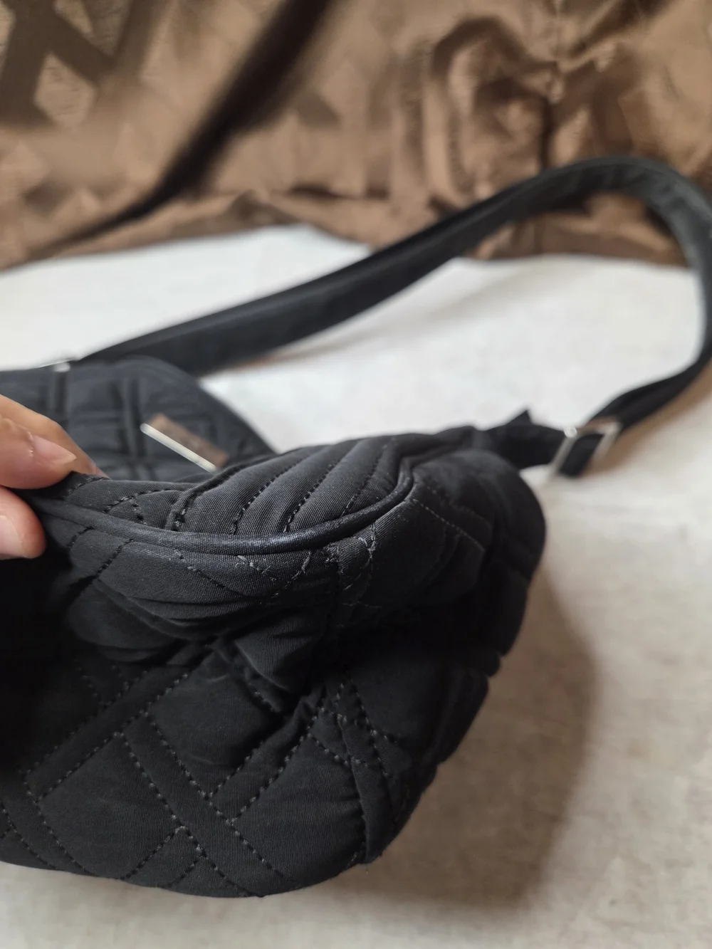 Vera Bradley Black Quilted Shoulder Bag with Adjustable Strap-Strap Has Fading